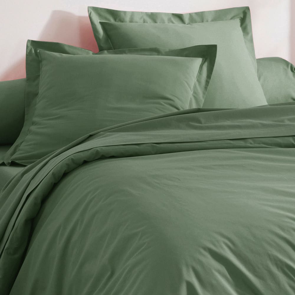 Drap-housse en coton vert lichen 160x200x28cm
