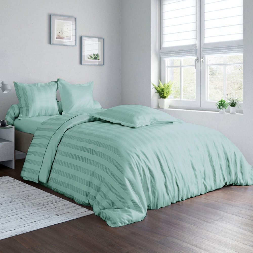 Housse de couette en coton bleu céladon 260x240cm — vue 3