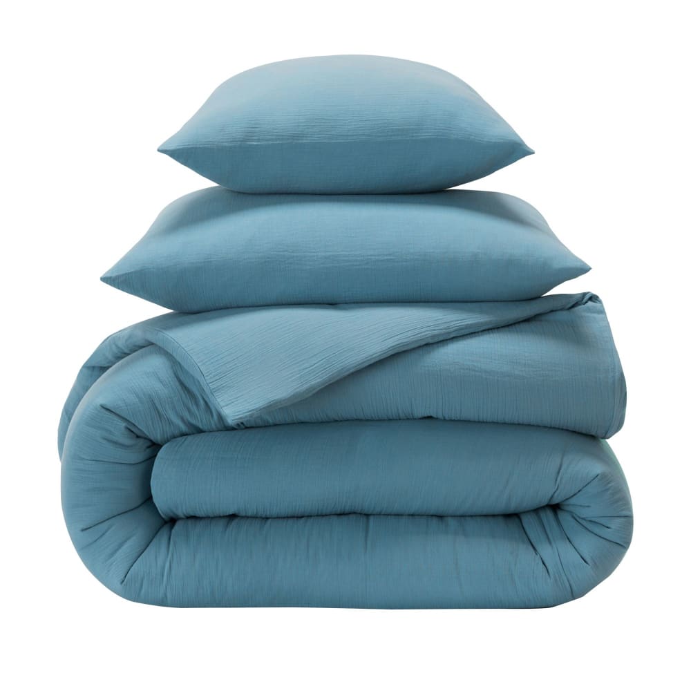 Housse de couette en coton bleu glacier 260x240cm — vue 3
