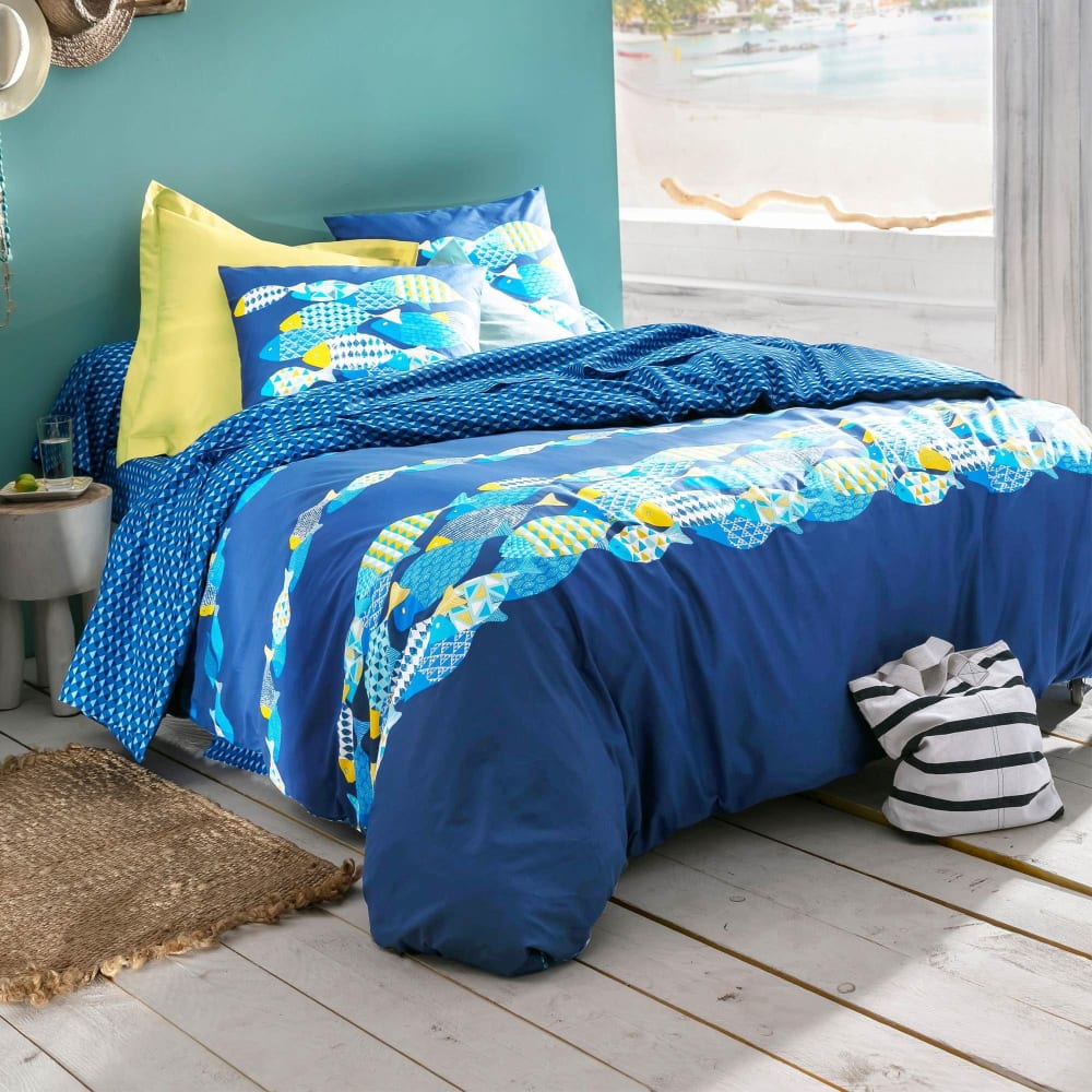 Housse de couette en coton bleu 200x200cm