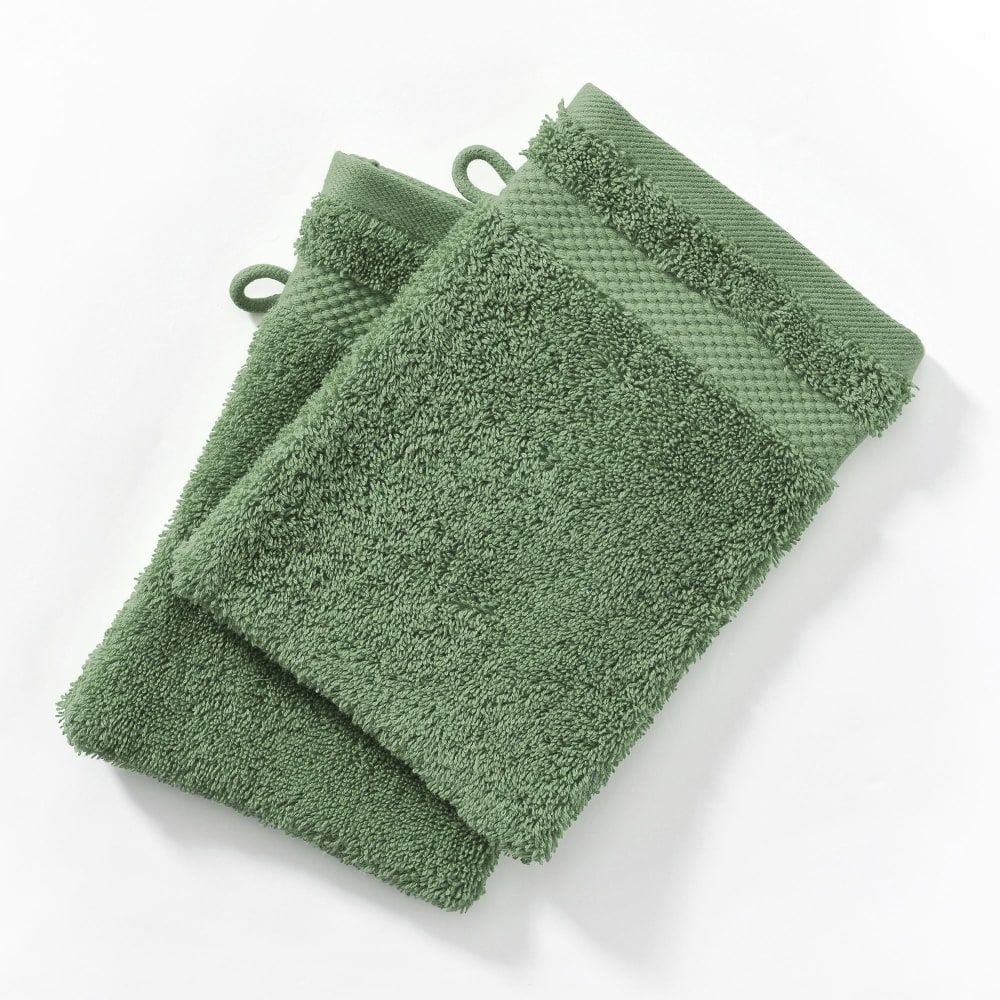 Lot de 2 gants de toilette 15x21 vert tilleul en coton 500 g/m²