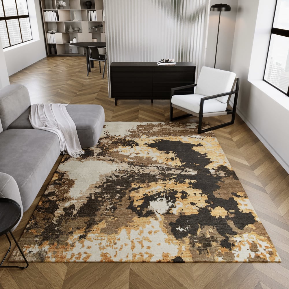 Tapis design pure laine et viscose tons de bruns à relief 50x80 — vue 3