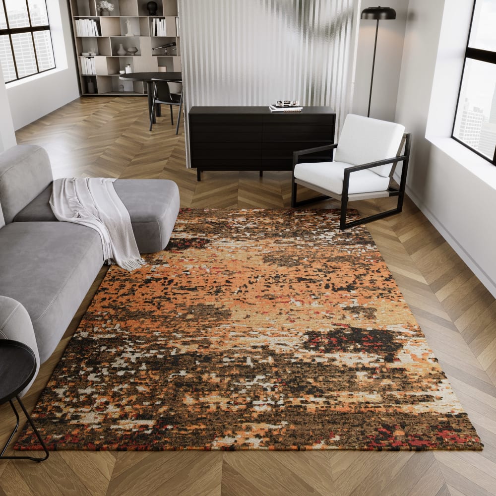 Tapis design pure laine et viscose tons de brique à relief 80x150 — vue 3