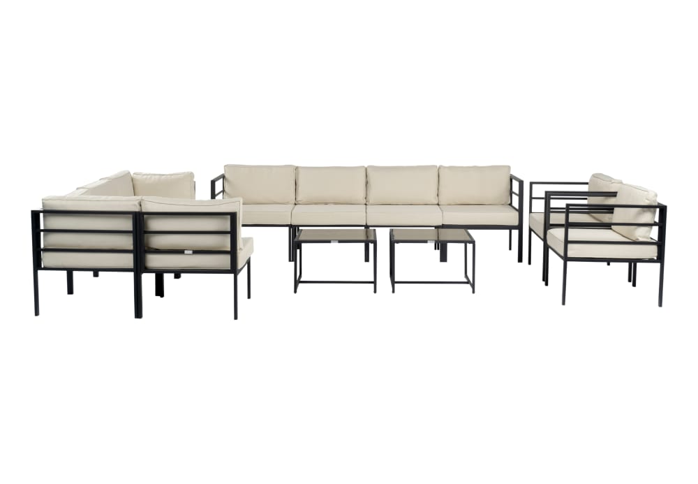 Salon de jardin modulable de 10 places en acier noir