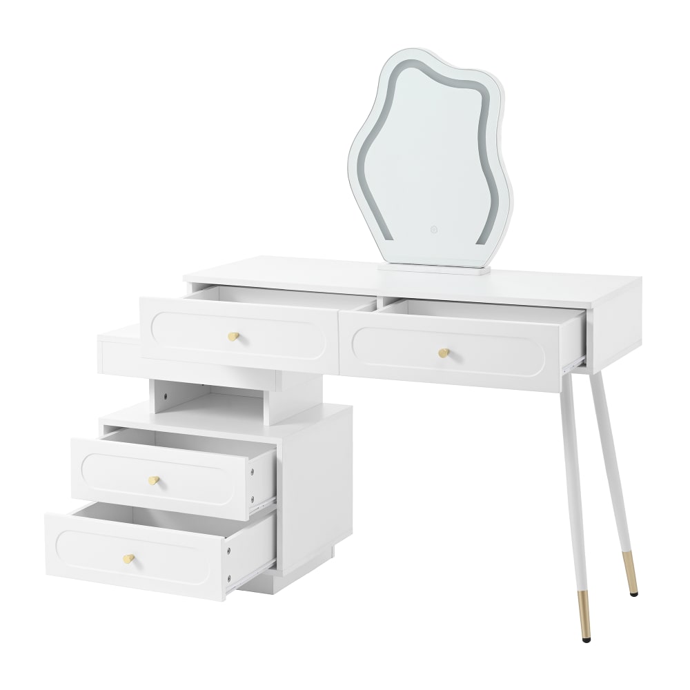 Coiffeuse Moderne Blanche avec Miroir LED et Rangement Multifonction - Maisons du Monde