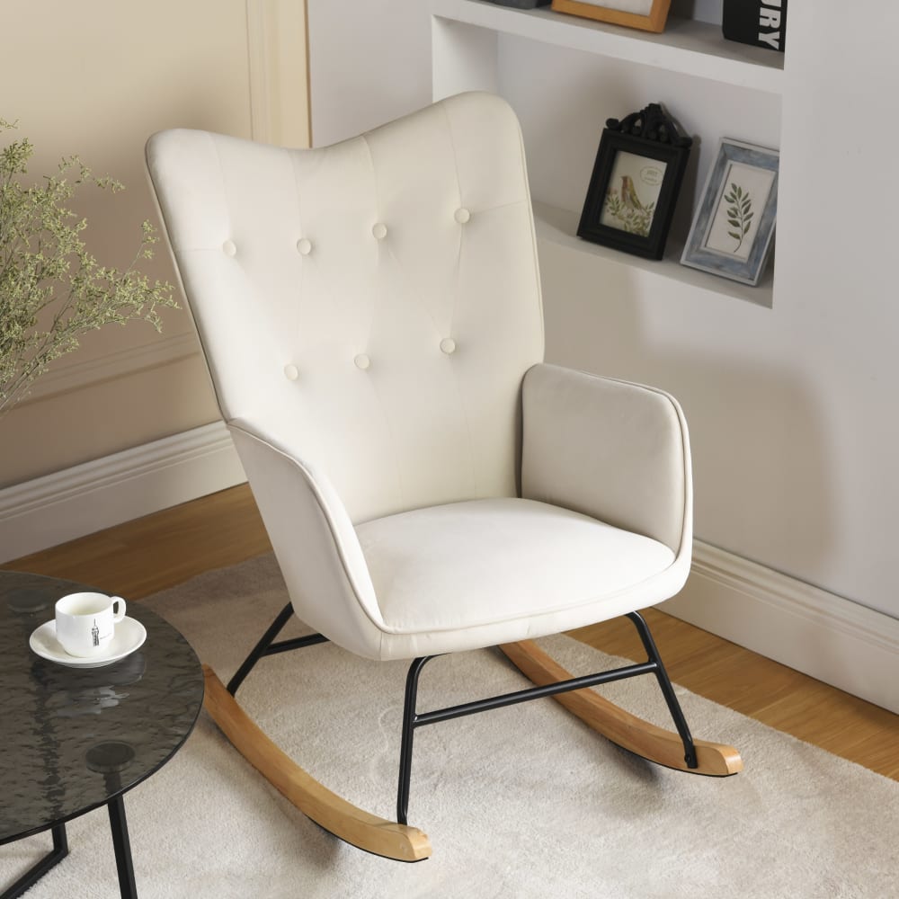 Urban Meuble Schaukelstuhl Aus Samt, Weiß style classic chic Beige Samt