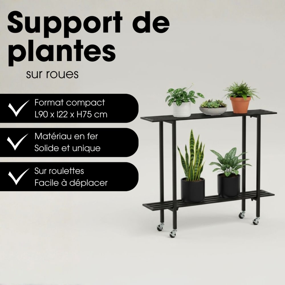 Support pour plantes d'extérieur Noir Fer H75xl22xL90cm