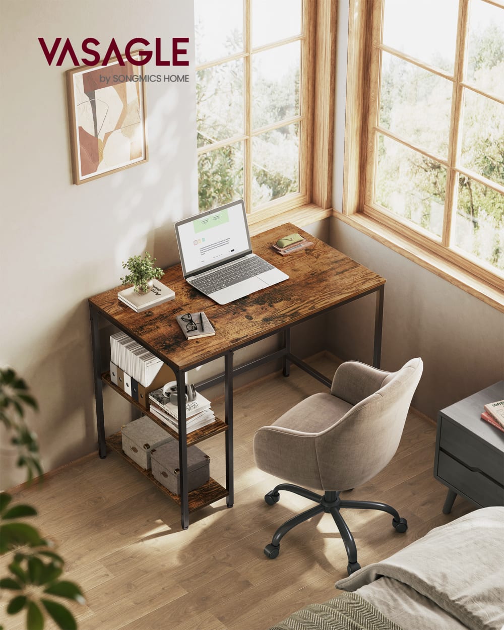 VASAGLE Bureau pour ordinateur pour chambre salon 100 x 50 cm marron et noir style industriel Marron Bois - 100x76x50cm