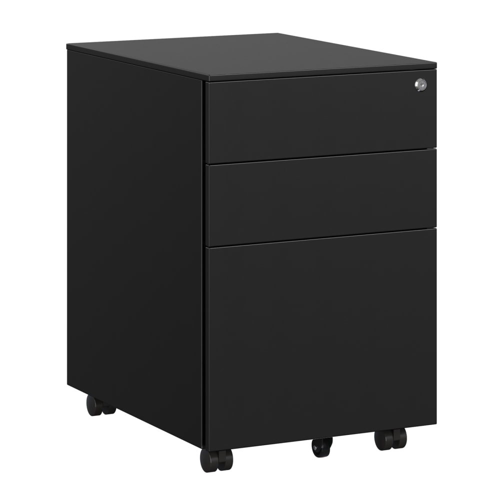 SONGMICS Caisson mobile de bureau avec roulettes et serrure pour dossiers noir Noir Bois - 39x60x52cm