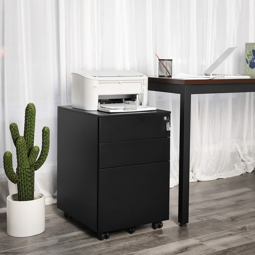 Caisson mobile de bureau avec roulettes et serrure pour dossiers noir - Maisons du Monde