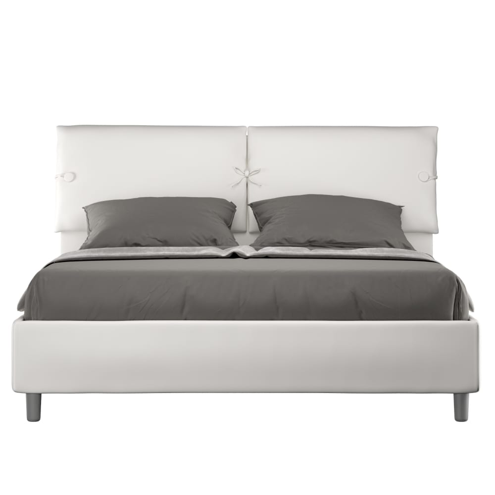 Ityhome Gepolstertes Bett mit Bettkasten 160x210 Kunstlederbezug Weiß style modern Weiß Pvc - Polyvinlychlorid