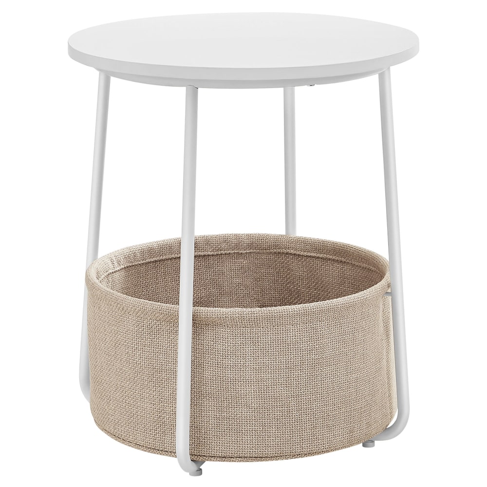 Petite table basse ronde avec panier tissu effet bois bleu poudré