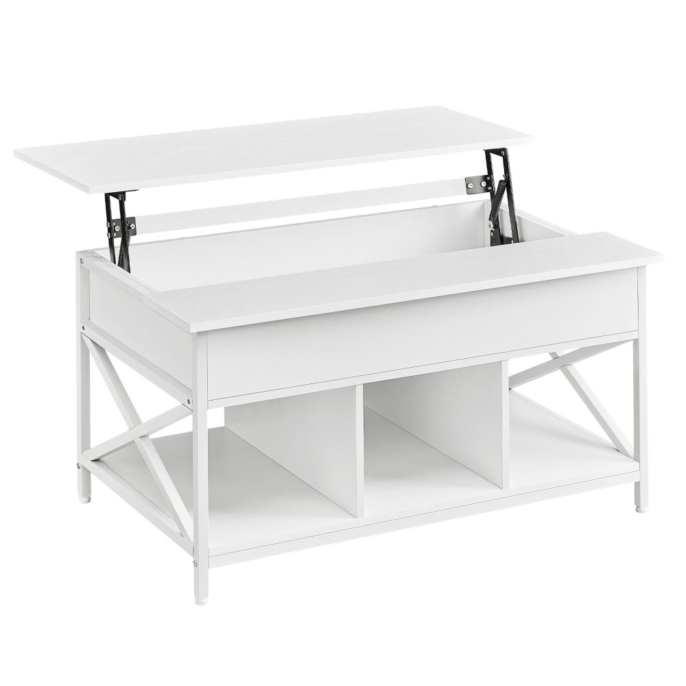 Table basse avec plateau relevable effet bois blanc neige