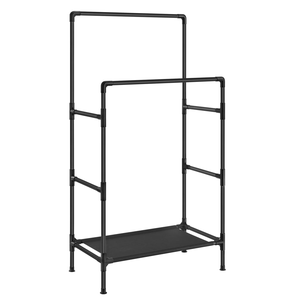 SONGMICS Portant à vêtements en métal avec 2 barres de rangement 55 kg noir style classique chic Noir Métal - 83x157x45cm