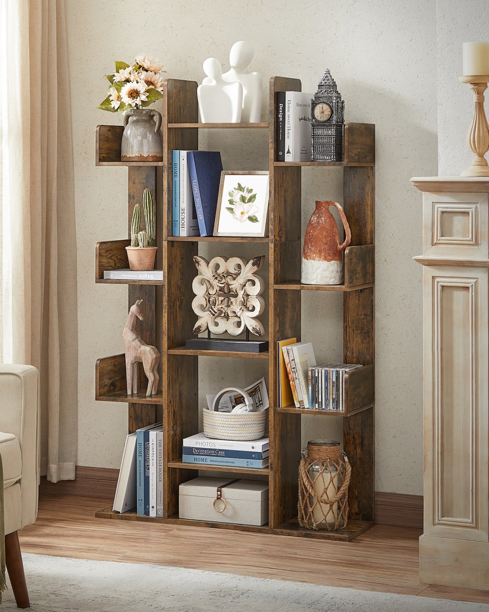 VASAGLE Grande bibliothèque en forme d'arbre de rangement aux angles marron Marron Bois - 140x86x25cm
