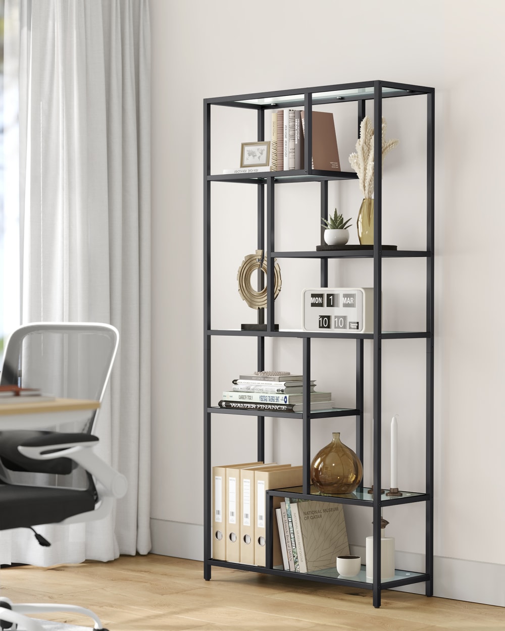 Bibliothèque à 6 niveaux en acier noir pur - Maisons du Monde