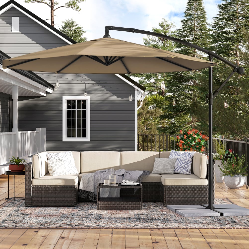 Parasol de jardin extérieur déporté Ø 3 m taupe
