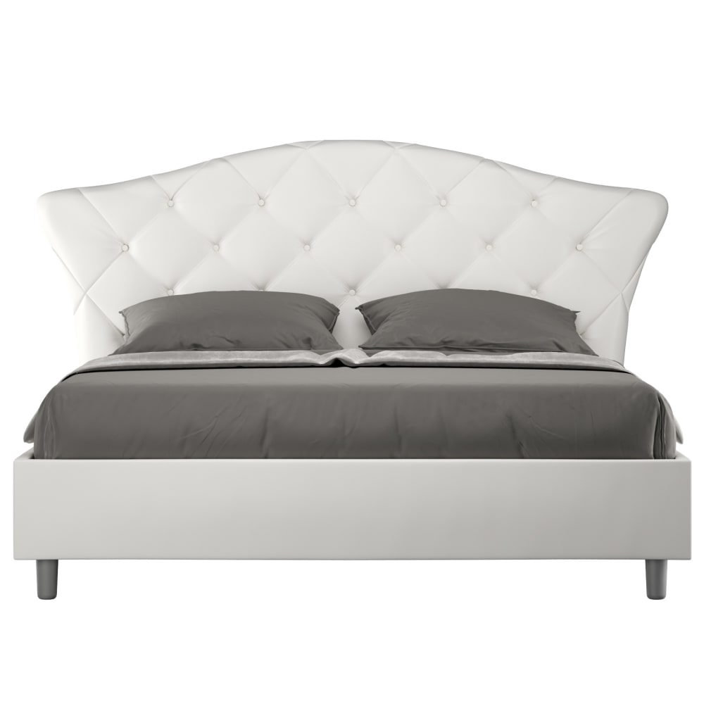 Ityhome Gepolstertes Bett mit Lattenrost 160x190 Kunstlederbezug Weiß style classic chic Weiß Pvc - Polyvinlychlorid