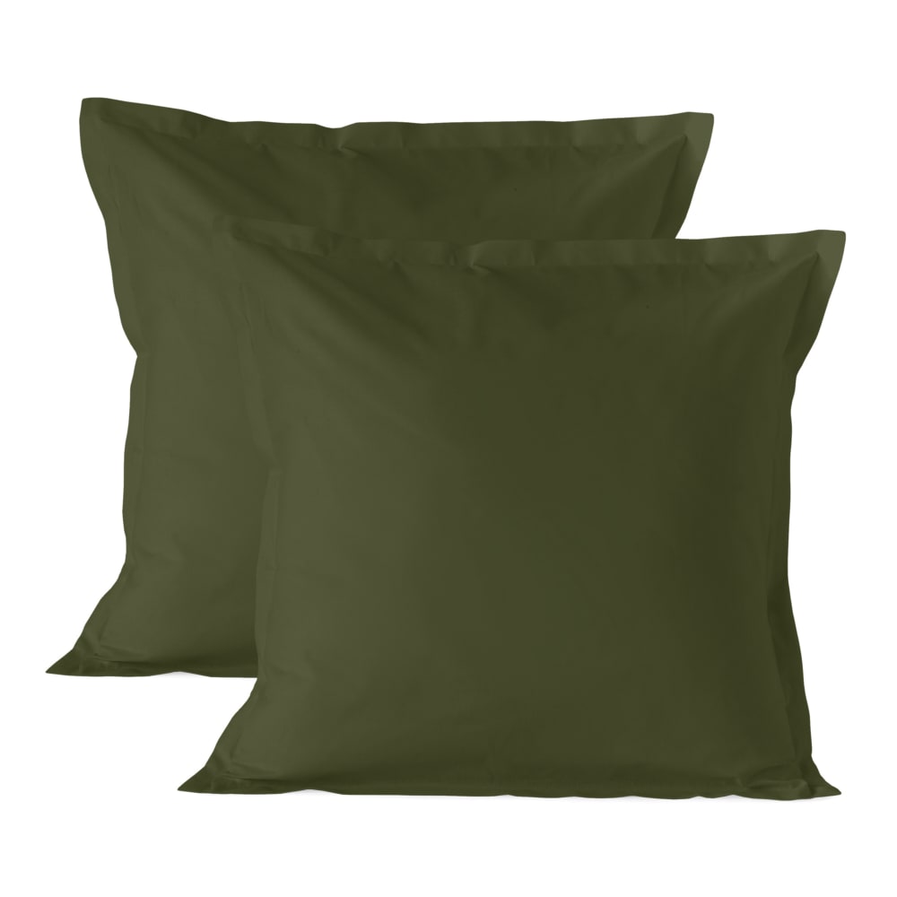 Taie d'oreiller 100% Coton Olive verte 60x60 cm (x2)