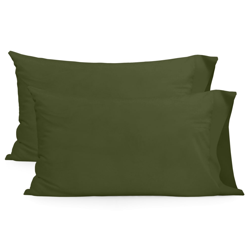 Taie d'oreiller 100% Coton Olive verte 50x75 cm (x2)
