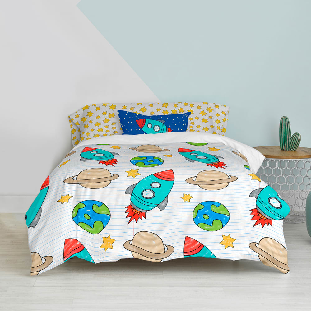 Parure housse de couette 2 pièces 100% Coton Multicolore 155x220 cm