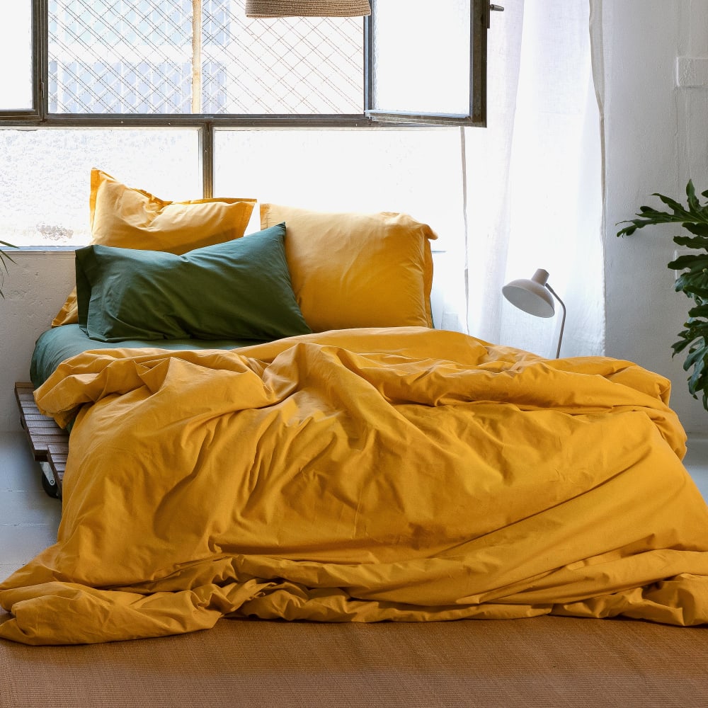 Happy Friday Bettbezug aus 100% Baumwolle 220x220 cm Senf style modern Gelb Öko-Tex Zertifikat Baumwolle