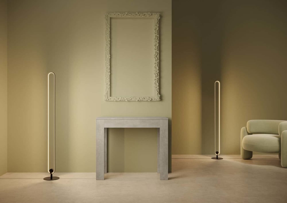 Console extensible 90x42/302 cm effet bois gris béton