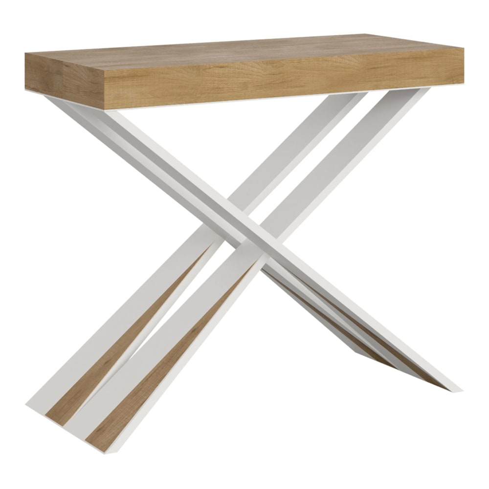 Itamoby Ausziehbarer Konsolentisch 90x40/300cm in Holzoptik Eiche Natur, Eisen style modern Braun Spanplatte