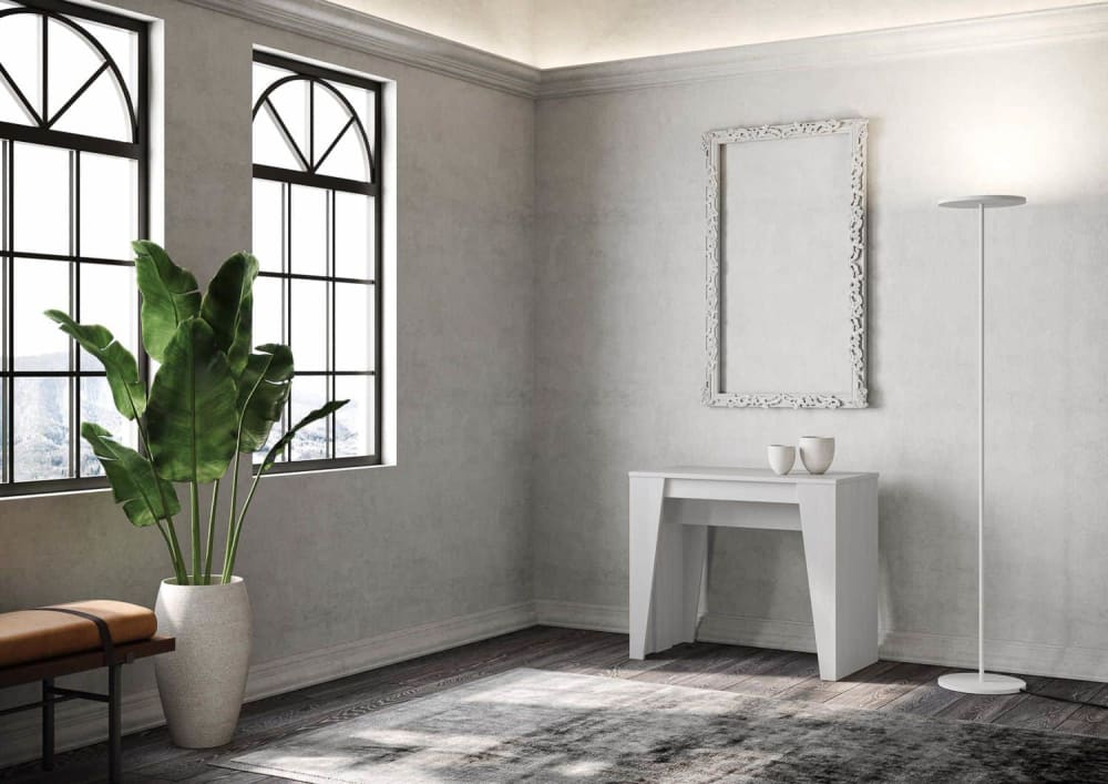 Console extensible 90x48/308 cm effet bois frêne blanc