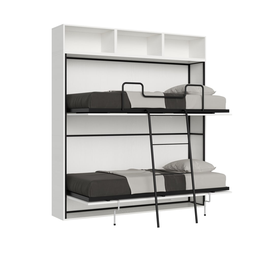 Itamoby Horizontales Doppelklappbett mit Matratzen in Holzoptik Esche weiß style modern - Spanplatte