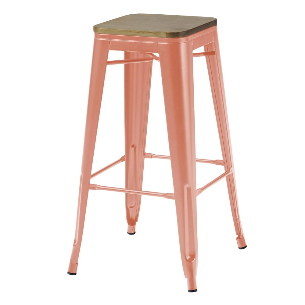 Lot de 4 tabourets de bar en métal mat terracotta et bois - Maisons du Monde