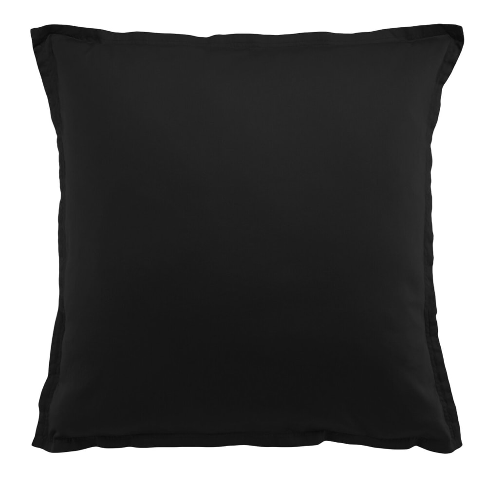 Taie d'oreiller satin de coton noir opaque 65x65 cm