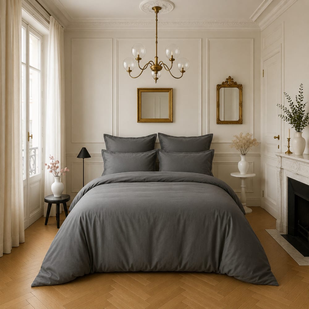 Housse de couette satin de coton gris fonce 240x220 cm