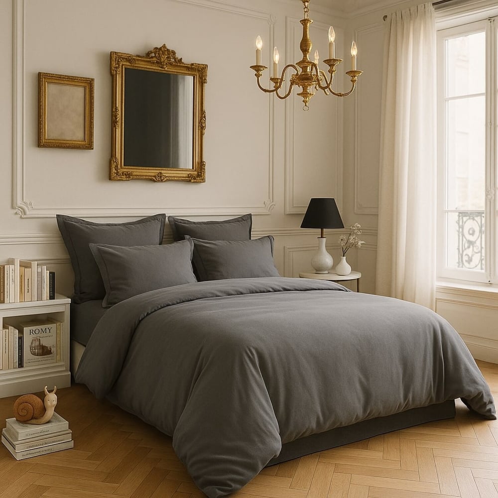 Housse de couette satin de coton gris fonce 240x220 cm — vue 3