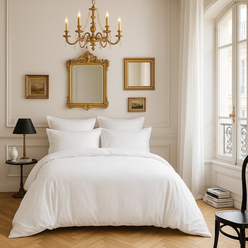 Housse de couette satin de coton blanc optique 240x220 cm