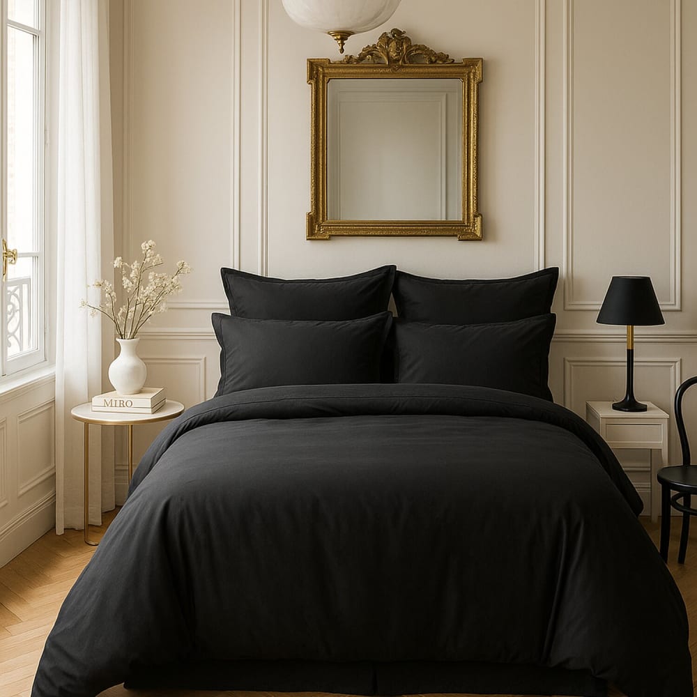 Housse de couette satin de coton noir opaque 260x240 cm