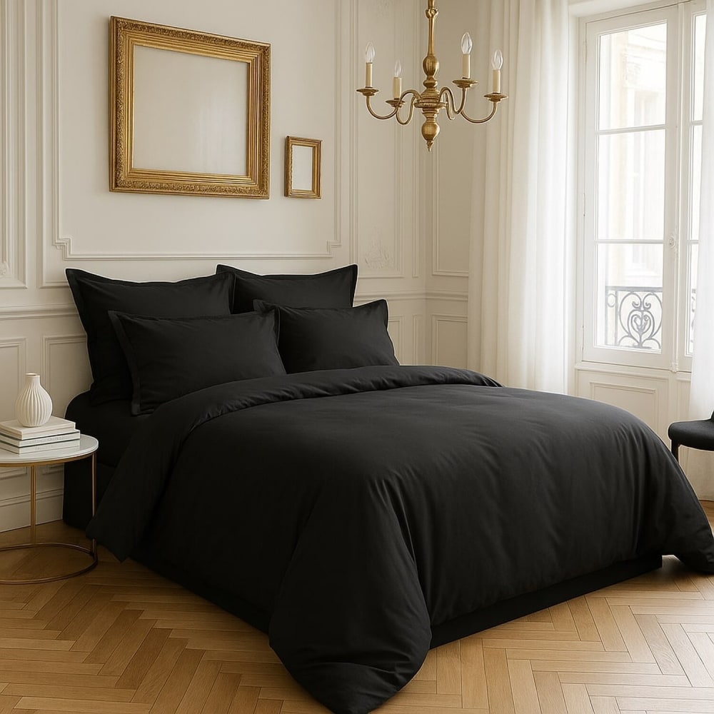 Housse de couette satin de coton noir opaque 260x240 cm — vue 3