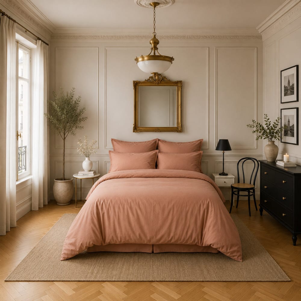 Housse de couette satin de coton rose nude 240x220 cm
