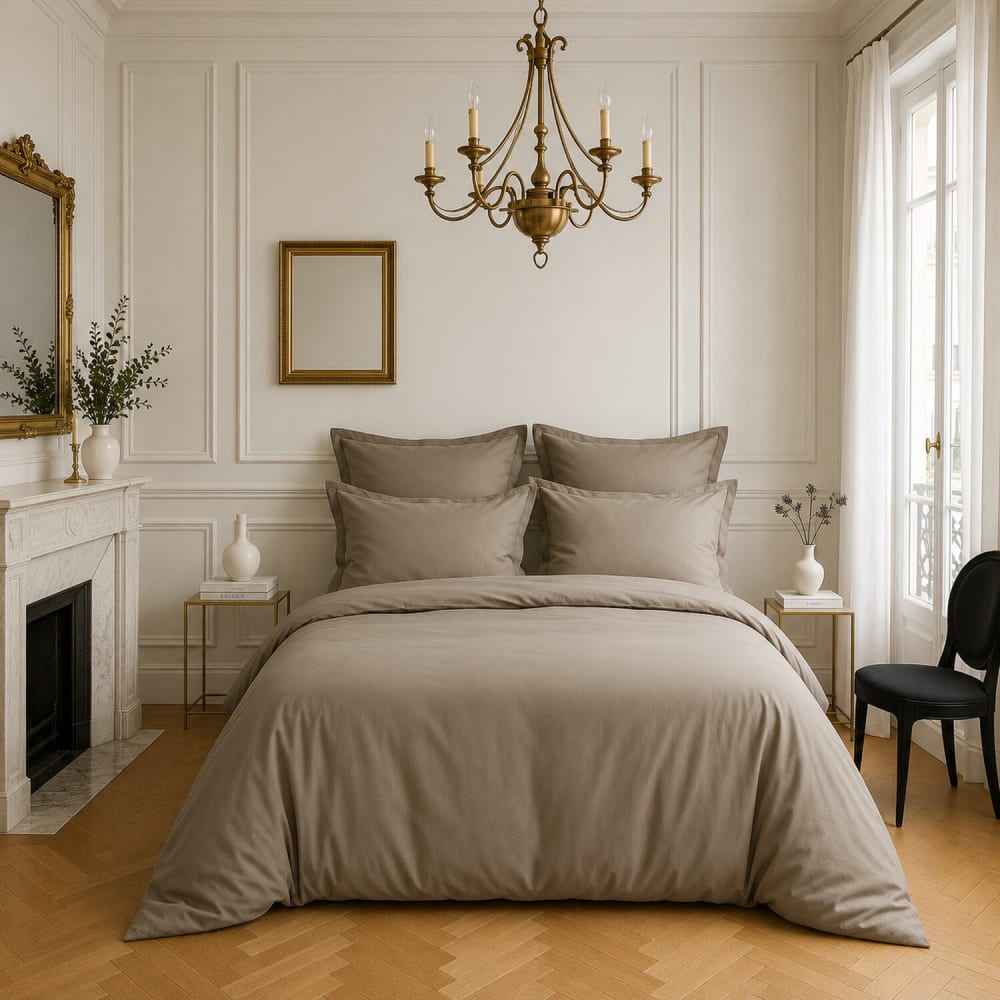 Housse de couette satin de coton gris clair 240x220 cm