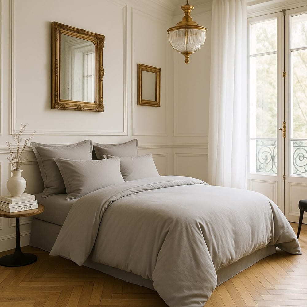 Housse de couette satin de coton gris clair 240x220 cm — vue 3