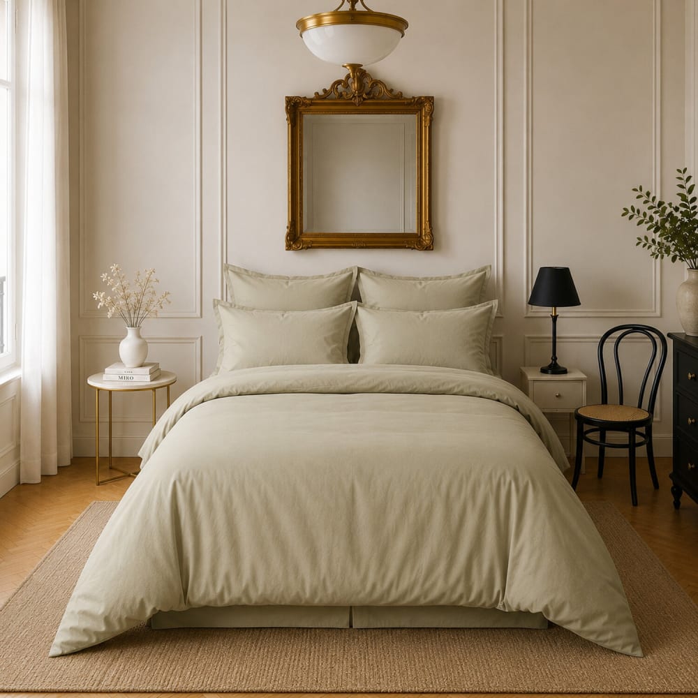 Housse de couette satin de coton beige 260x240 cm