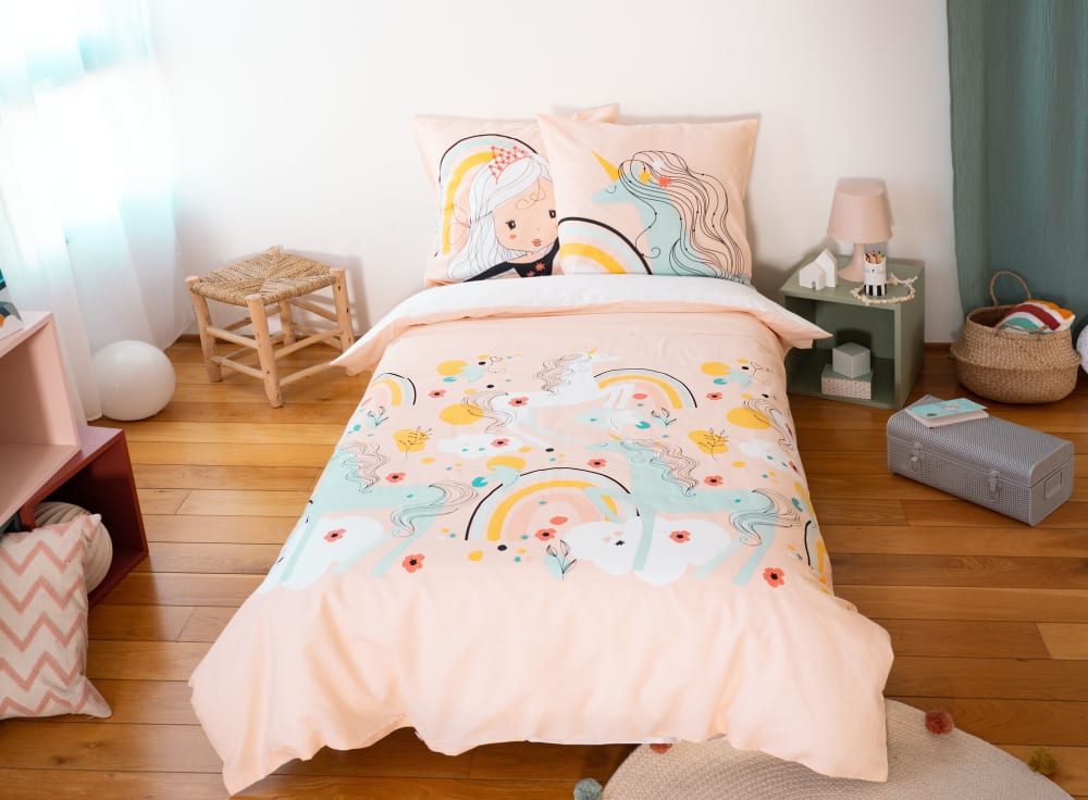 Parure de lit enfant licorne polycoton 51 fils 140 x 200 cm