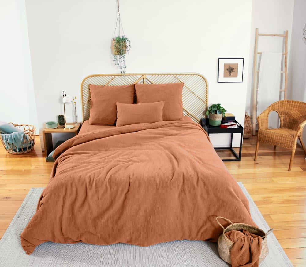 Parure de lit double gaze de coton caramel 220 x 240 cm