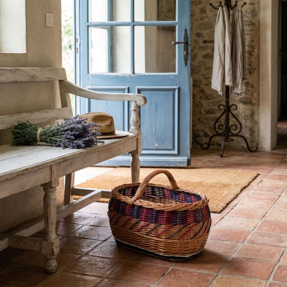 Panier en osier bleu-rose