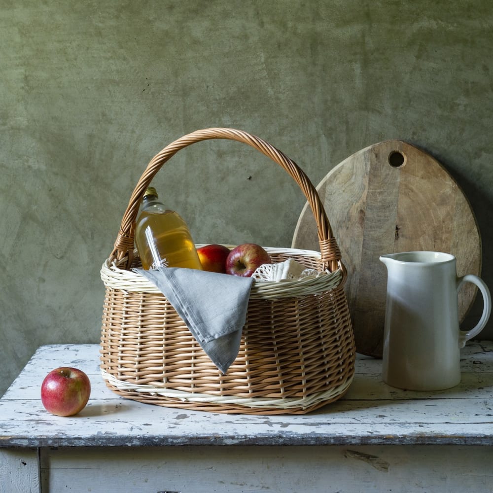 Panier en osier naturel-blanc