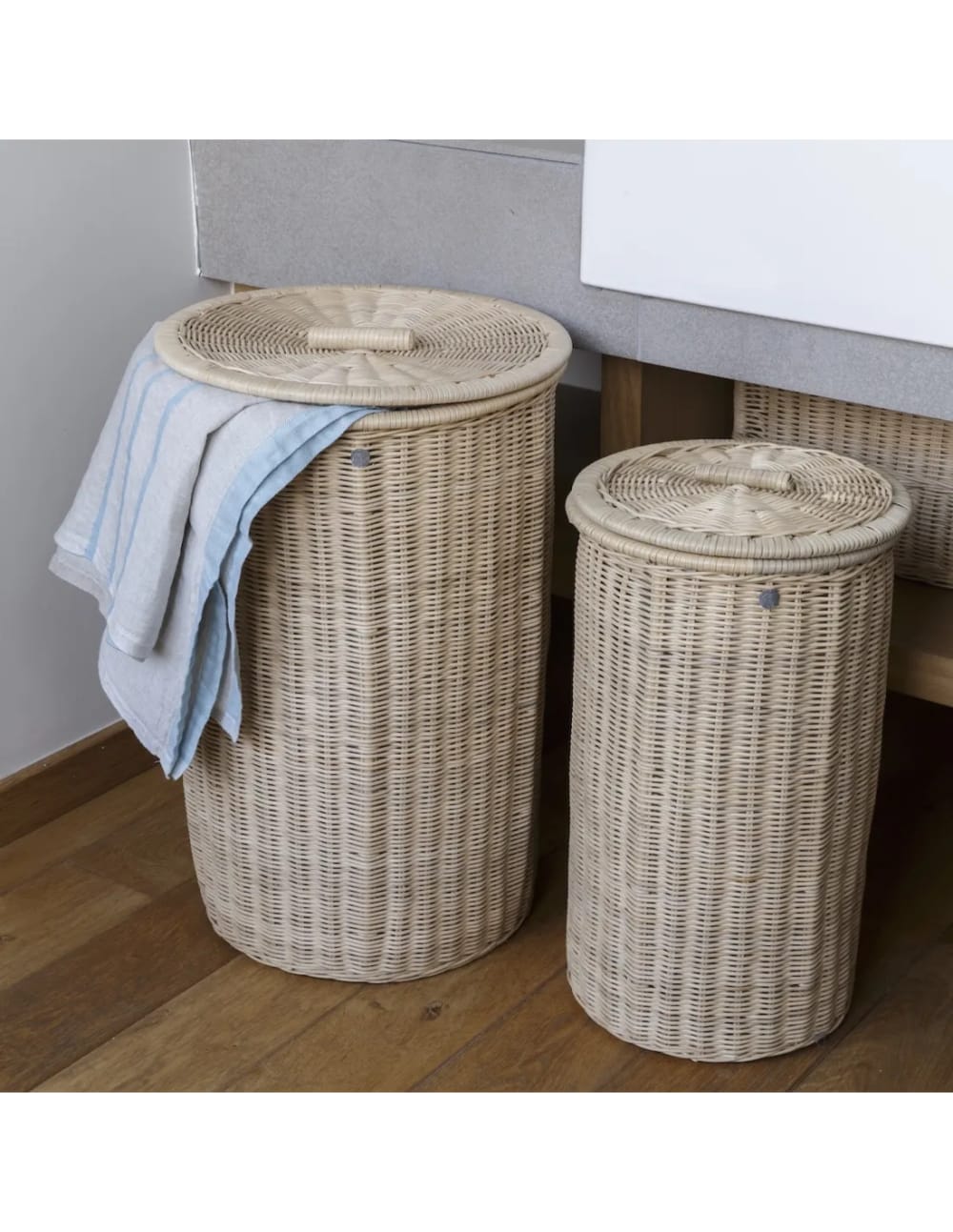Paniers à linge ronds rotin (x2)