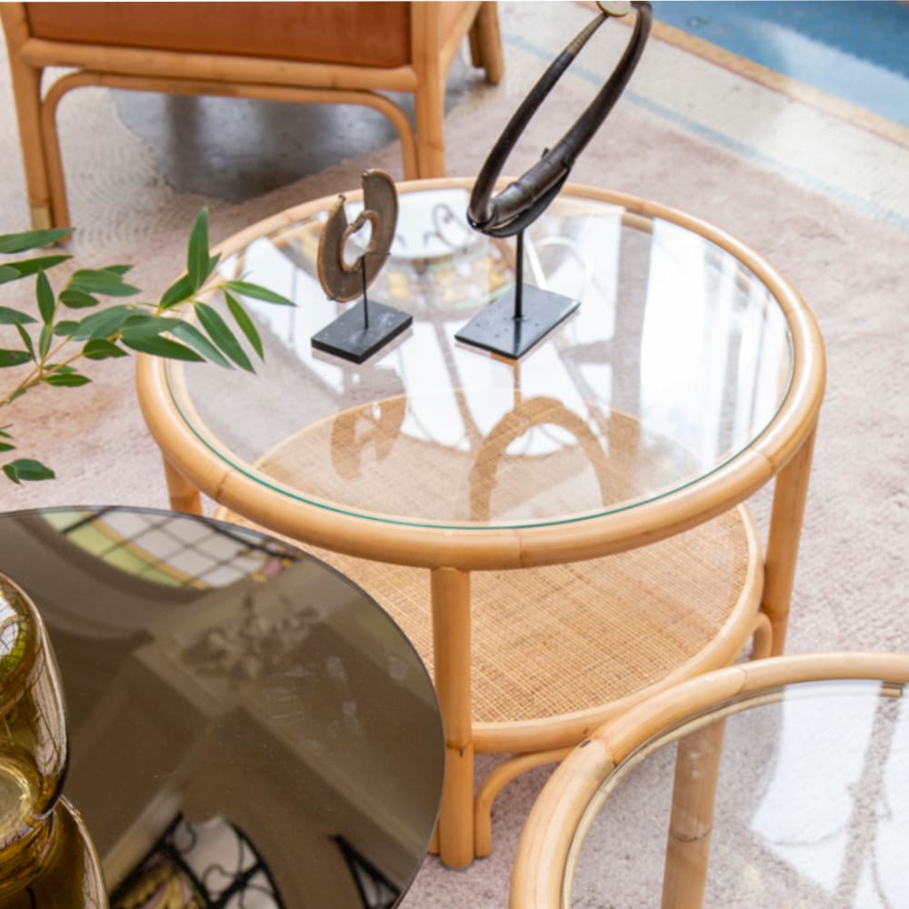 Table basse en rotin et cannage D66