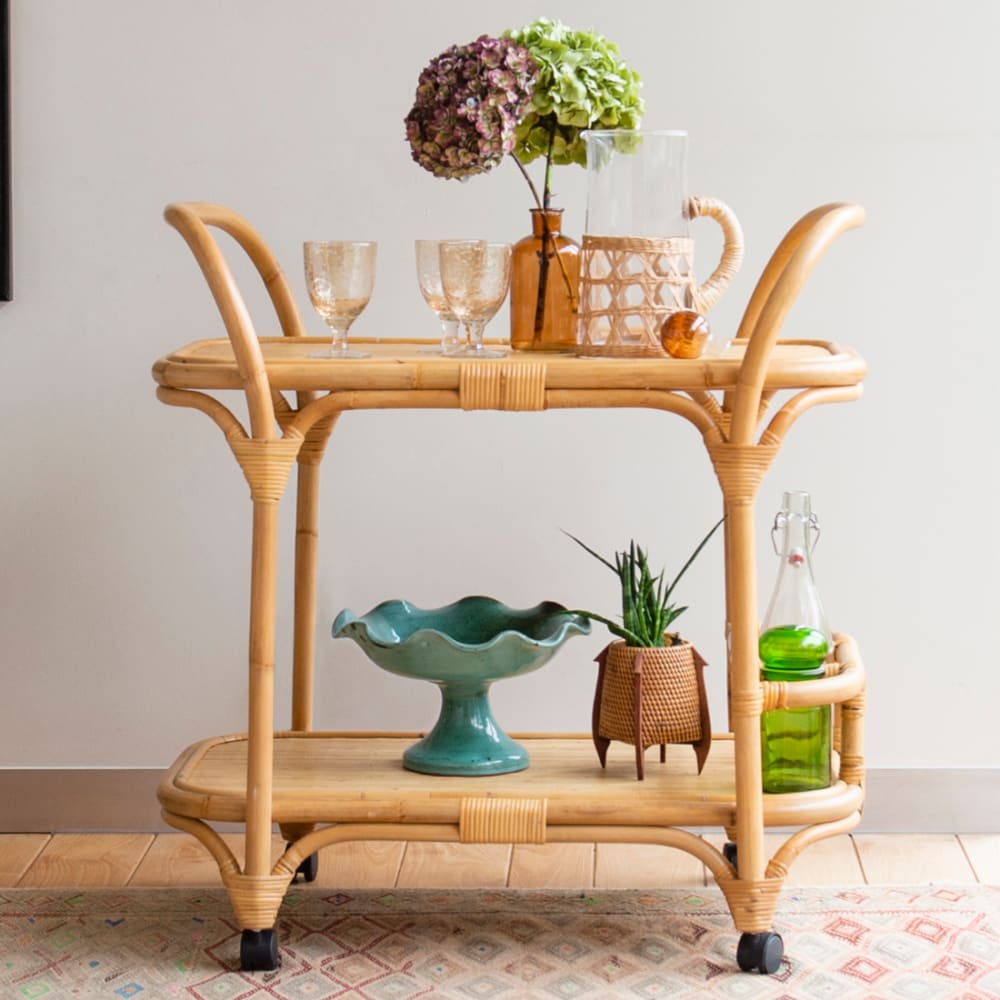 Desserte roulante en rotin beige - Maisons du Monde