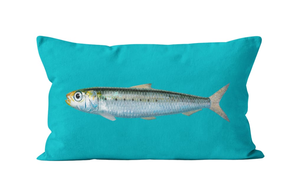 Coussin déco sardine velours bleu