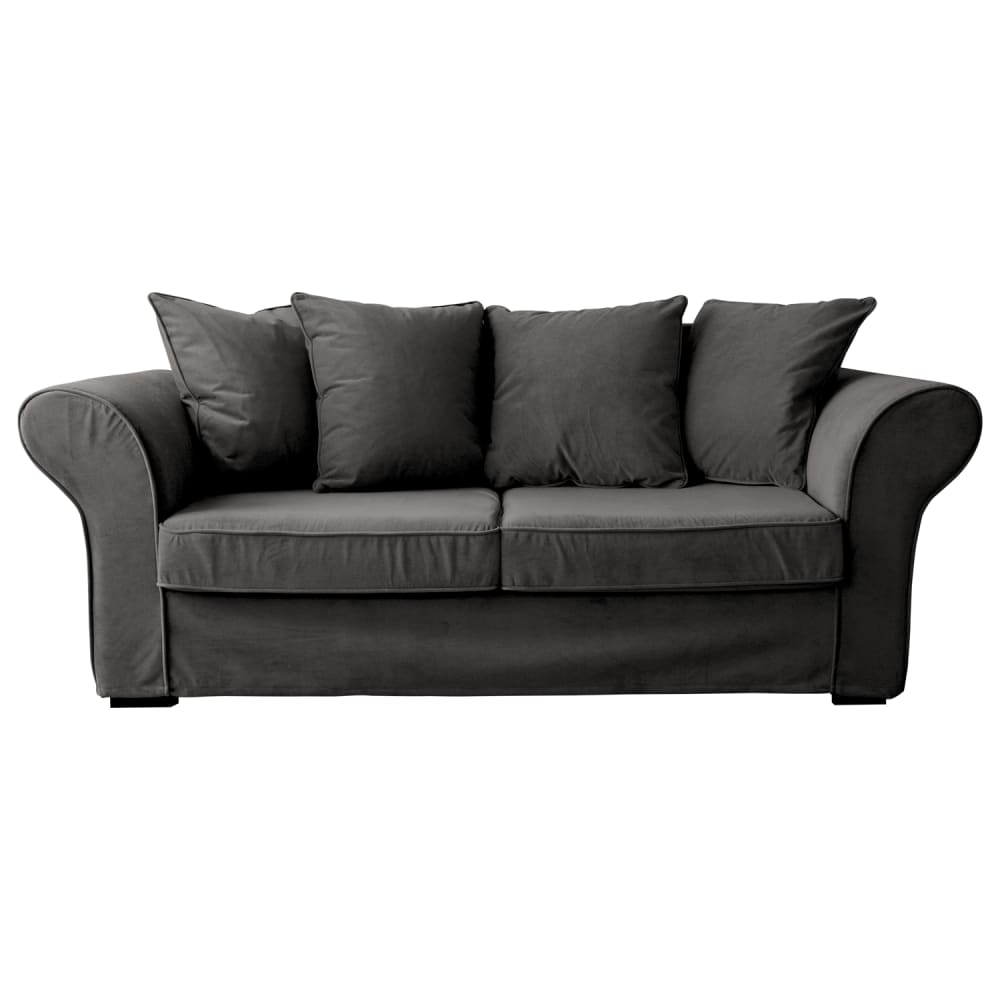 Canapé 3 places fixe en velours gris - Maisons du Monde